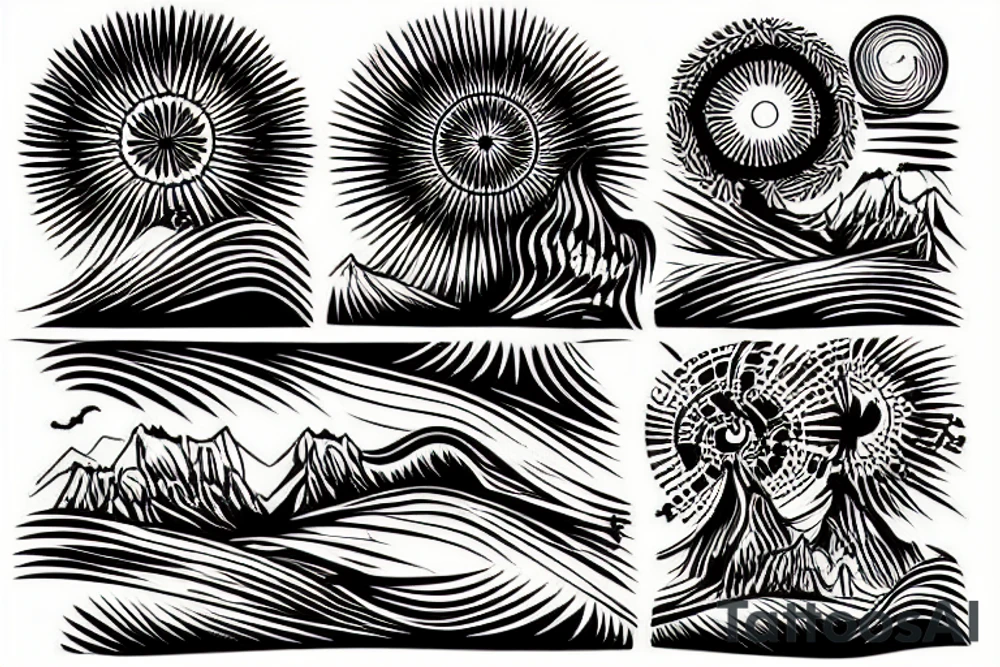 Sunset on the background of the dunes tattoo idea