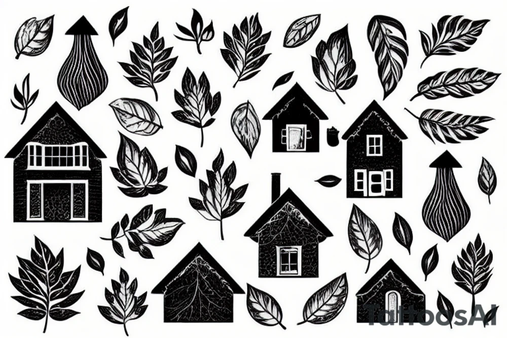 black house with a leaves tattoo idea