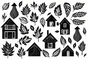 black house with a leaves tattoo idea