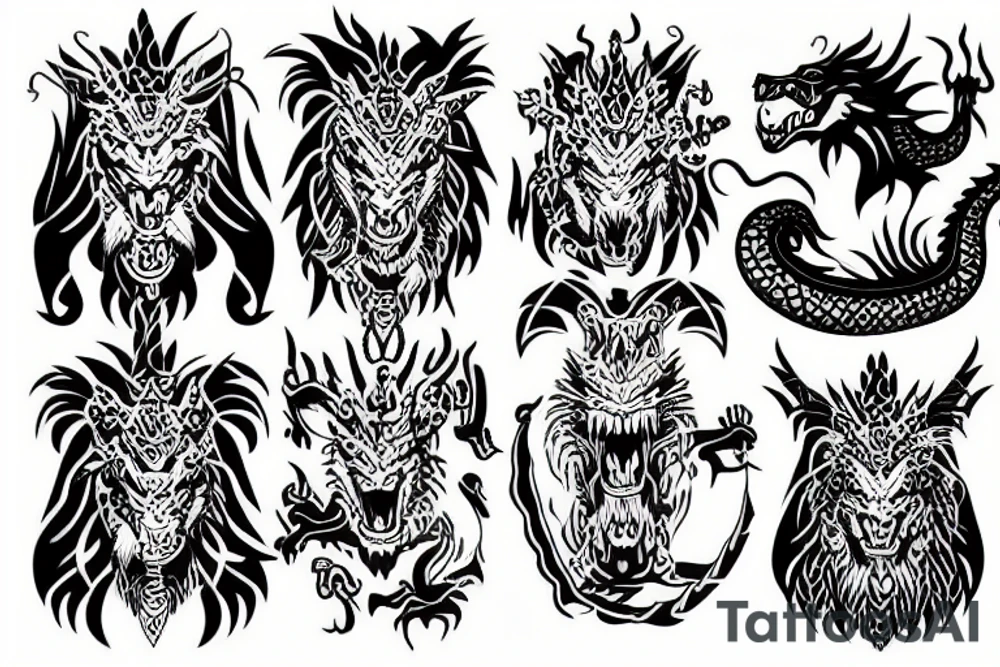Dragon with lions head tattoo idea