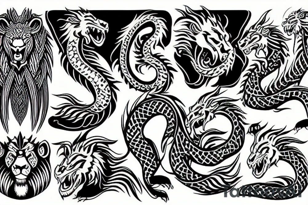 Dragon with lions head tattoo idea