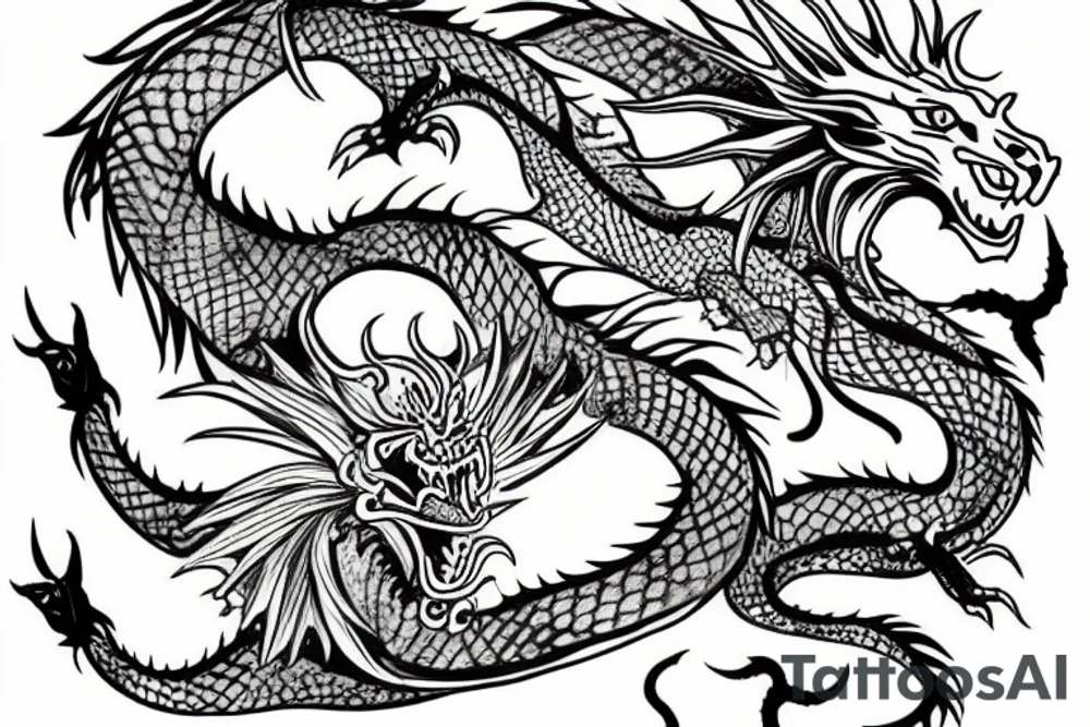 Dragon with lions head tattoo idea