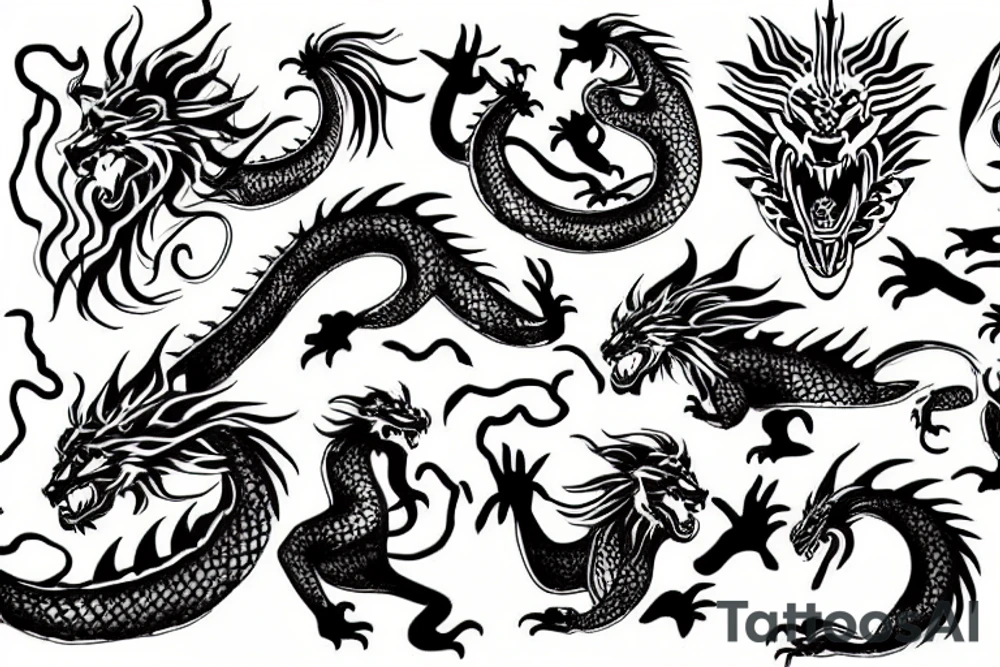 Dragon with lions head tattoo idea