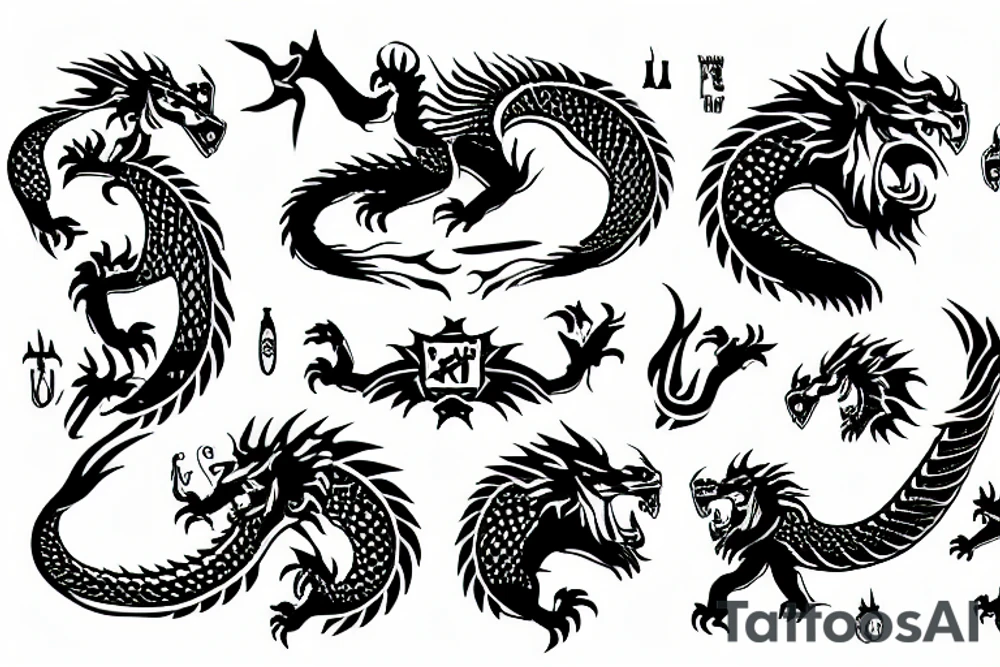 Dragon with lions head tattoo idea