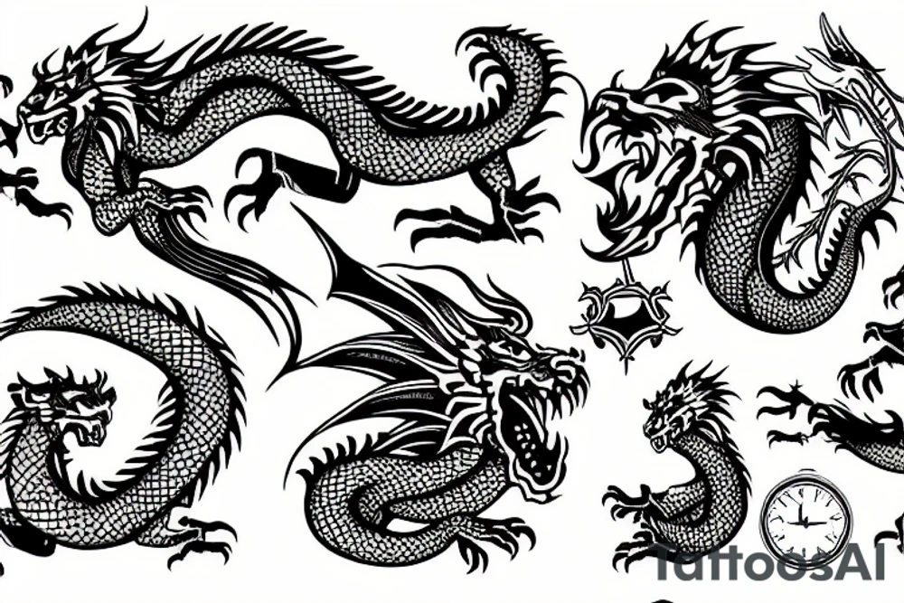 Dragon with lions head tattoo idea