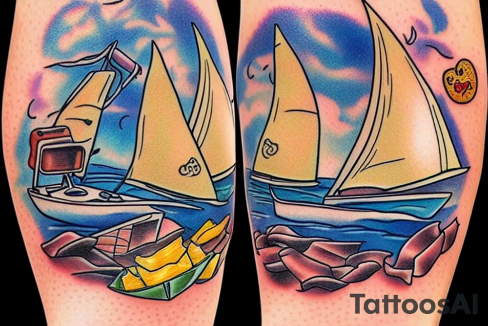 eating chips on a sailboat in a remote island tattoo idea