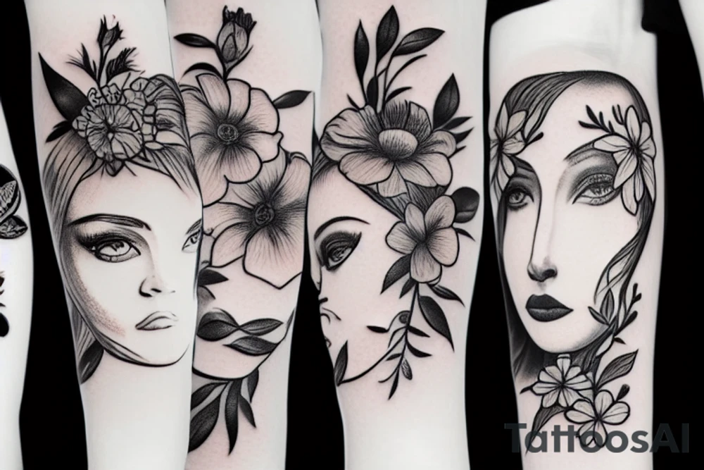 Girl and flowers tattoo idea