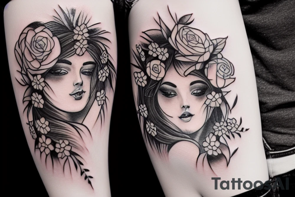 Girl and flowers tattoo idea