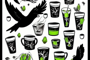 Bird with cup of algae tattoo idea