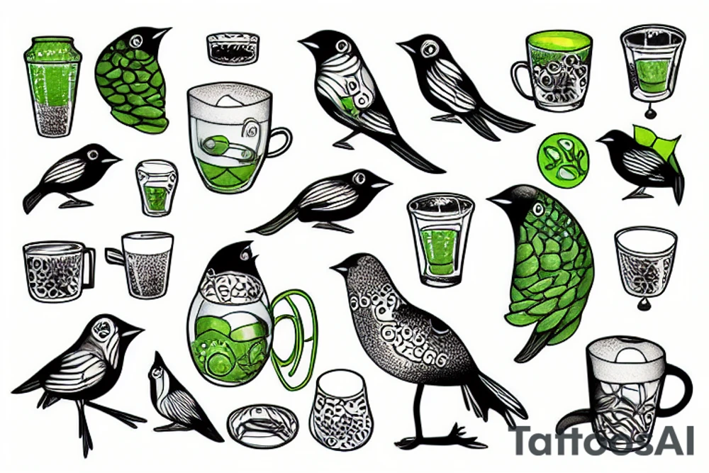 Bird with cup of algae tattoo idea