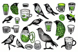 Bird with cup of algae tattoo idea