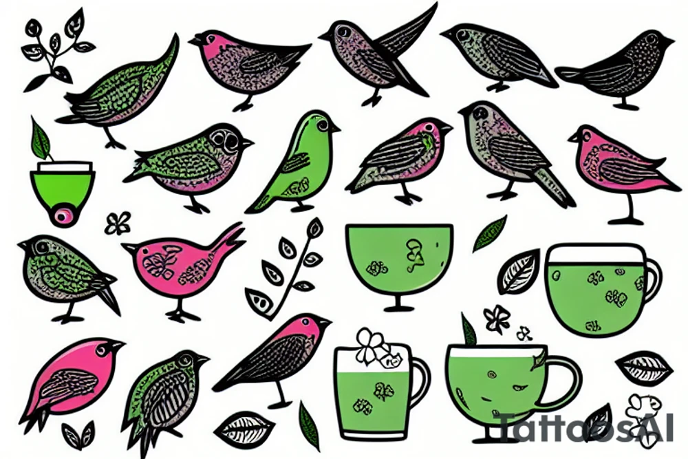 Bird with cup of algae tattoo idea