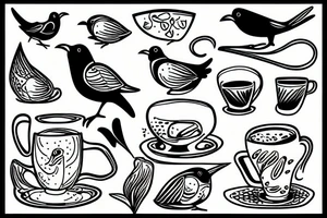 Bird with cup of algae tattoo idea