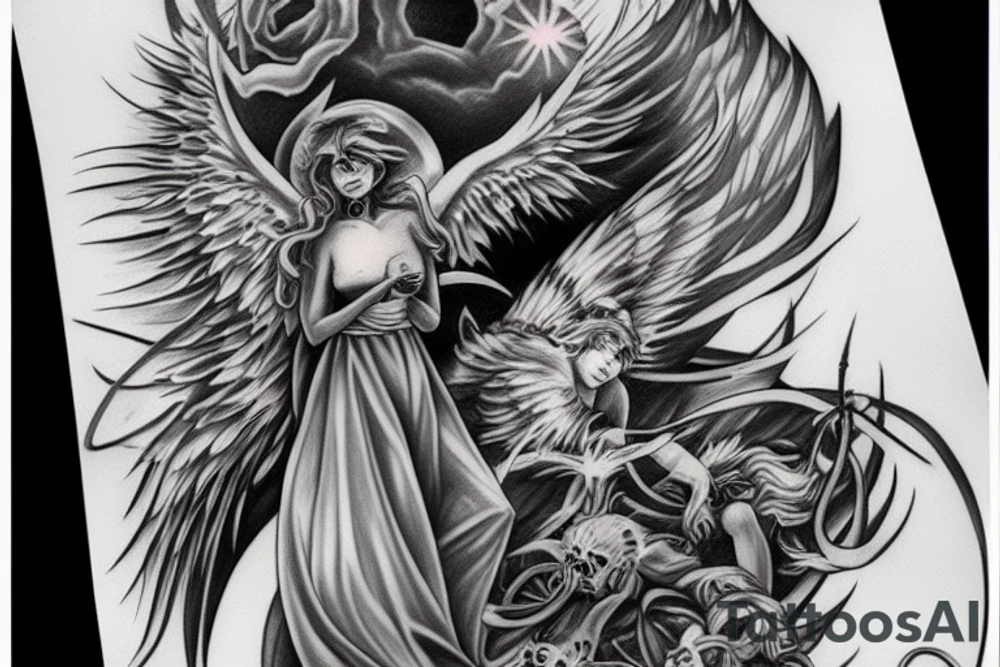 Angel and demon tattoo idea