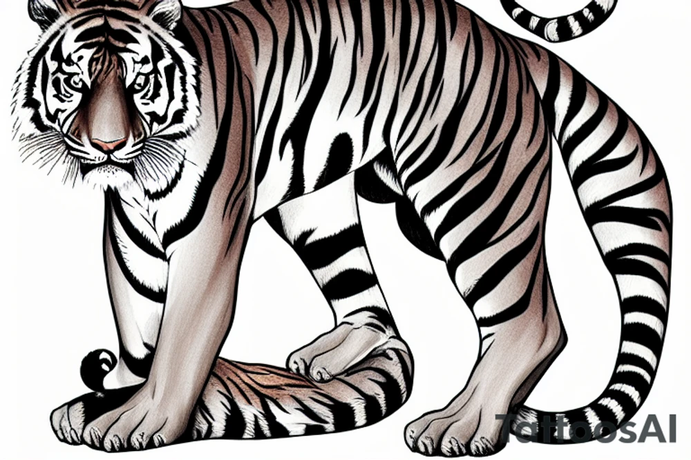 Tiger climbs a branch tattoo idea