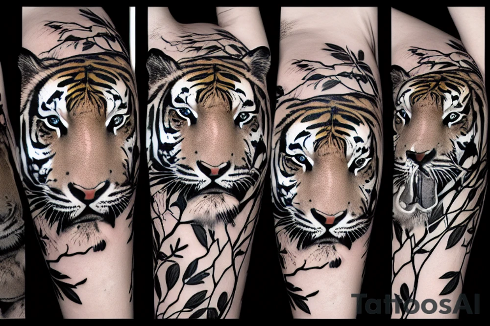 Tiger climbs a branch tattoo idea