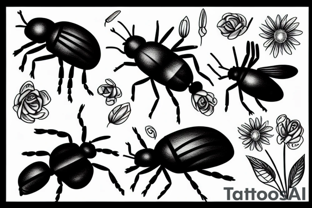 Black bug with flowers tattoo idea
