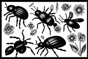 Black bug with flowers tattoo idea