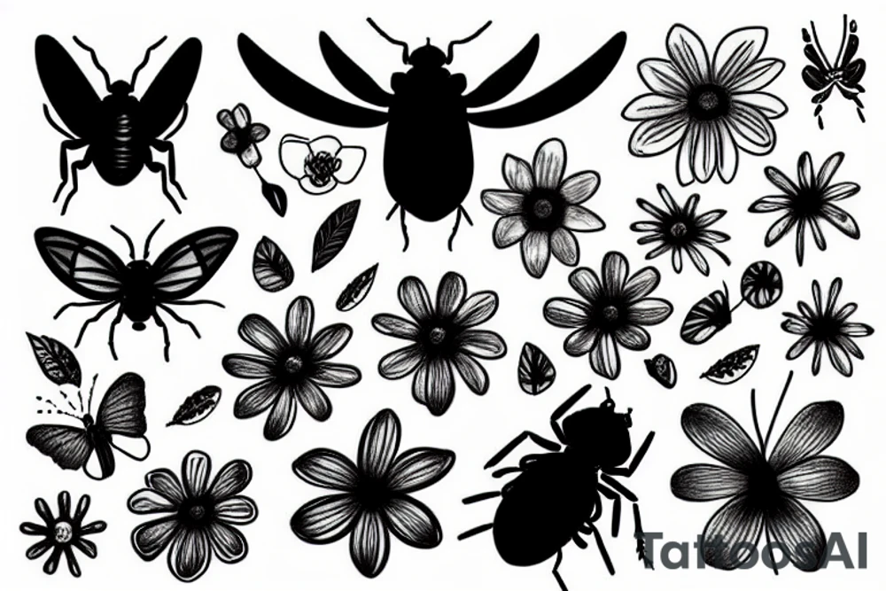 Black bug with flowers tattoo idea