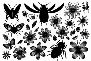 Black bug with flowers tattoo idea
