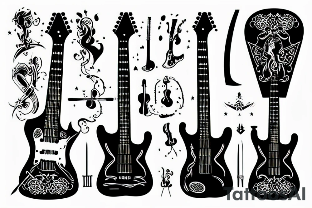 Guitar with sword instead of guitar neck tattoo idea