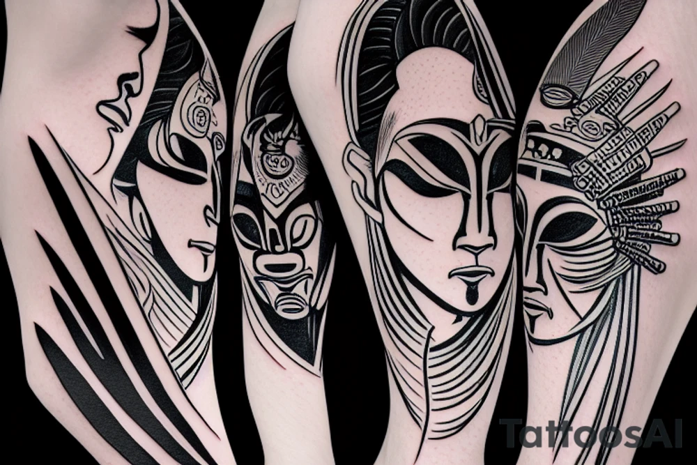 a faceless samurai and the moon in the background tattoo idea