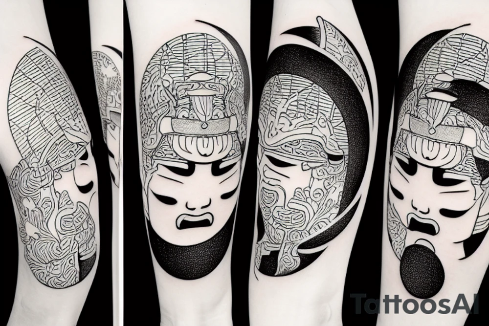 a faceless samurai and the moon in the background tattoo idea
