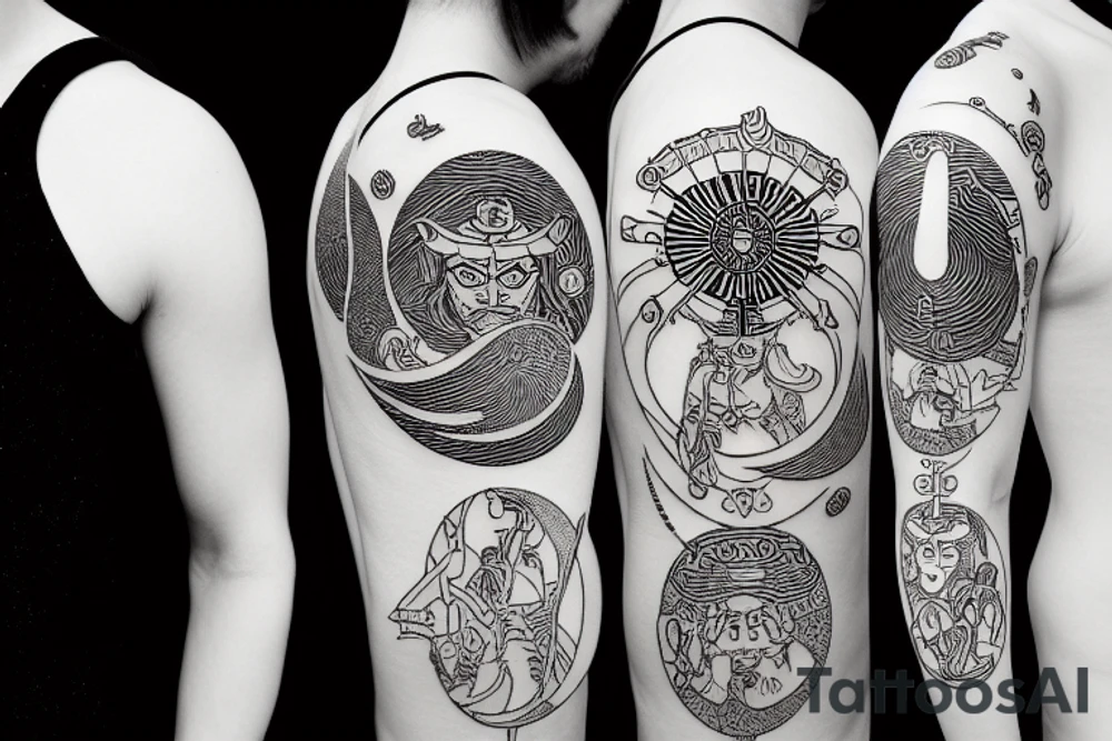 samurai and the moon in the background tattoo idea