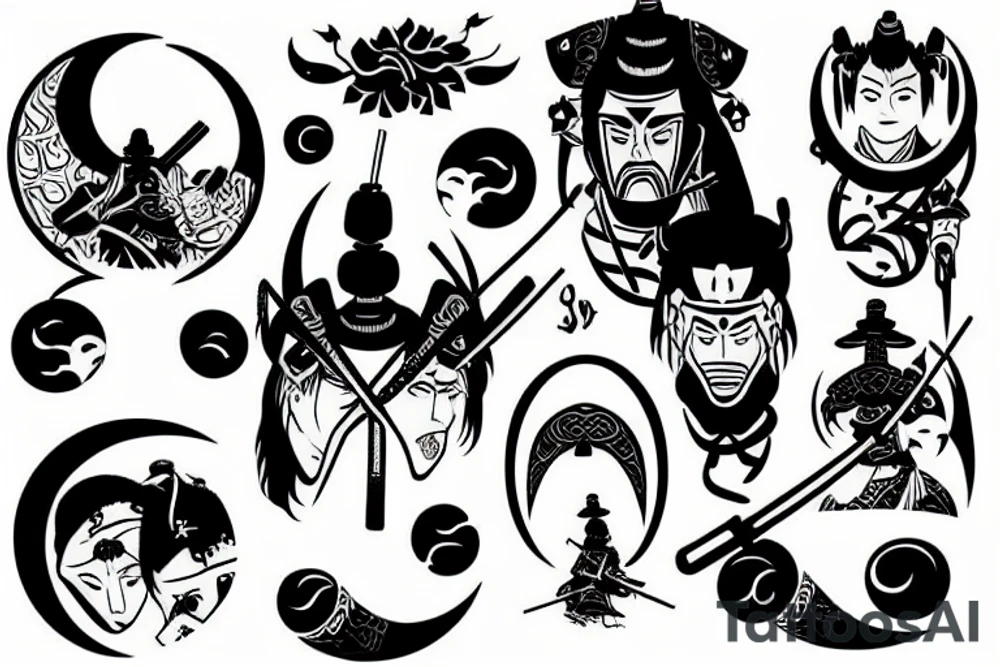 samurai and the moon in the background tattoo idea