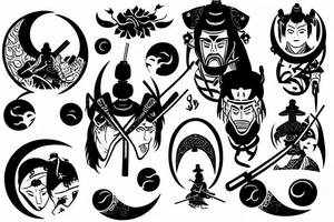 samurai and the moon in the background tattoo idea