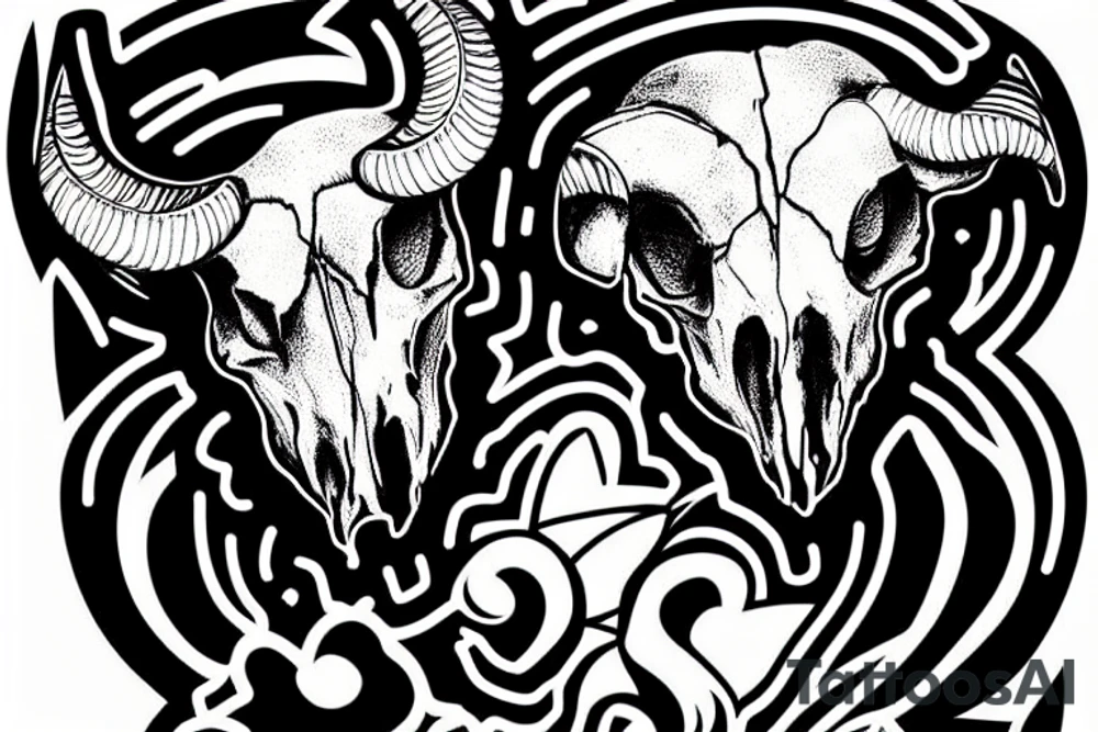 ram skull with heart and arrows tattoo idea