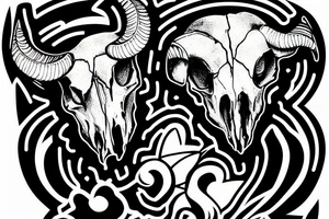 ram skull with heart and arrows tattoo idea