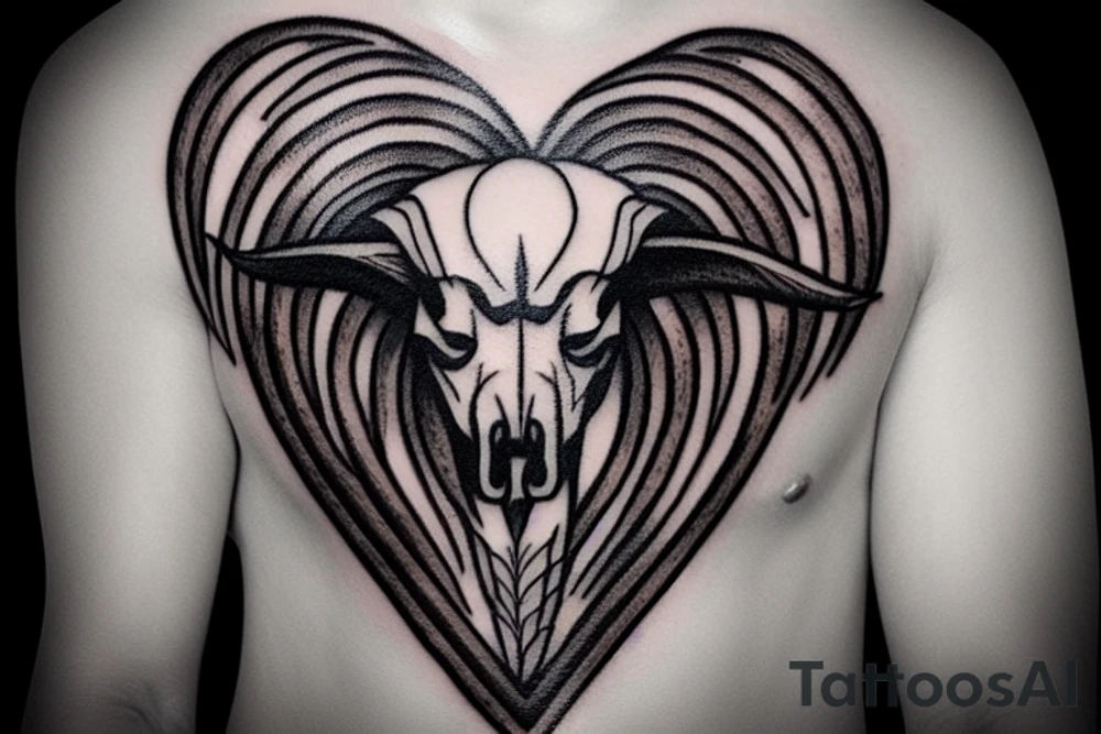 ram skull with heart and arrows tattoo idea