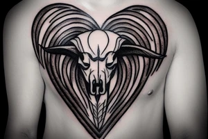 ram skull with heart and arrows tattoo idea
