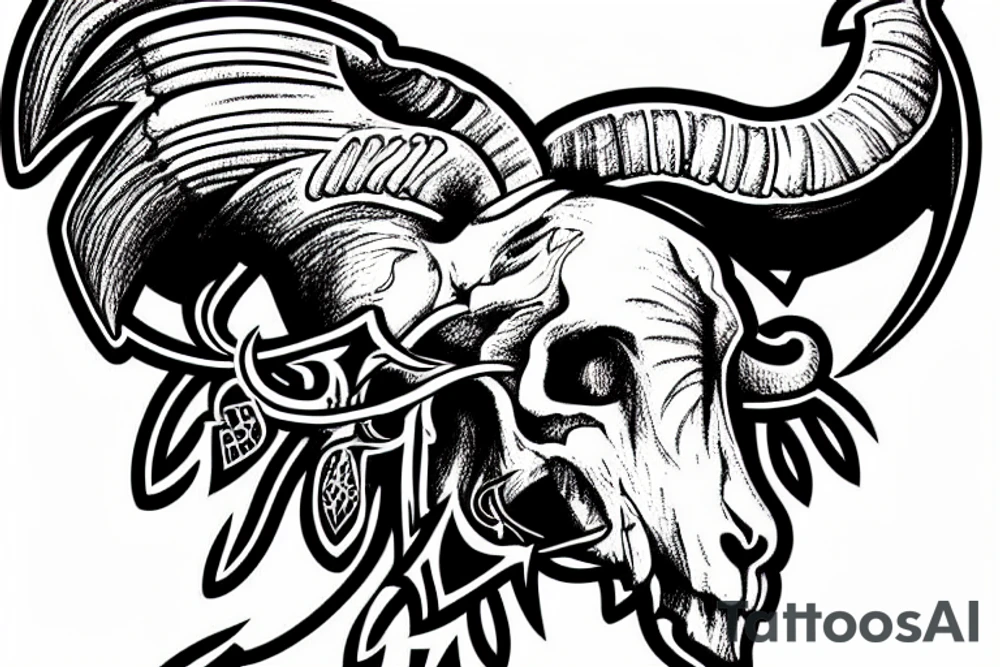 ram skull with heart and arrows tattoo idea