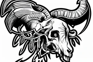 ram skull with heart and arrows tattoo idea