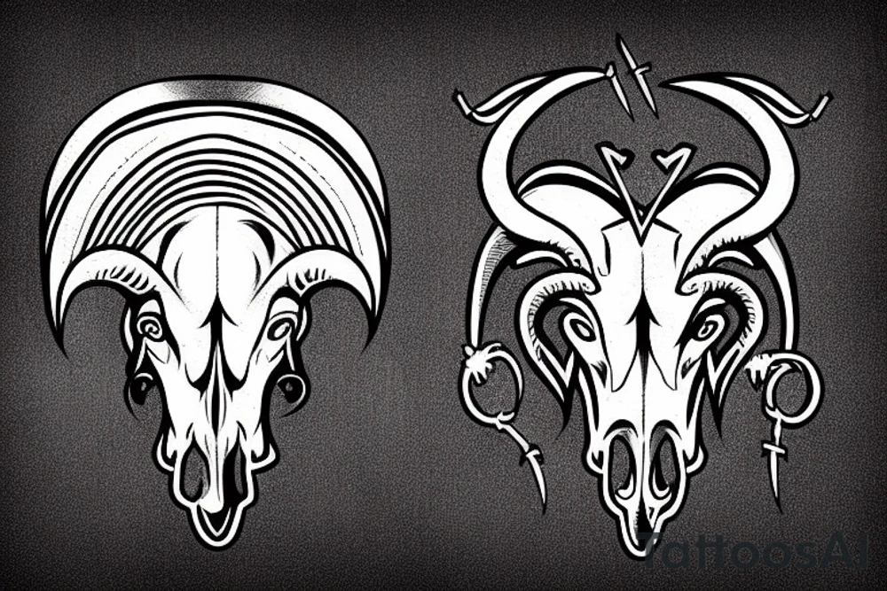 ram skull with heart and arrows tattoo idea