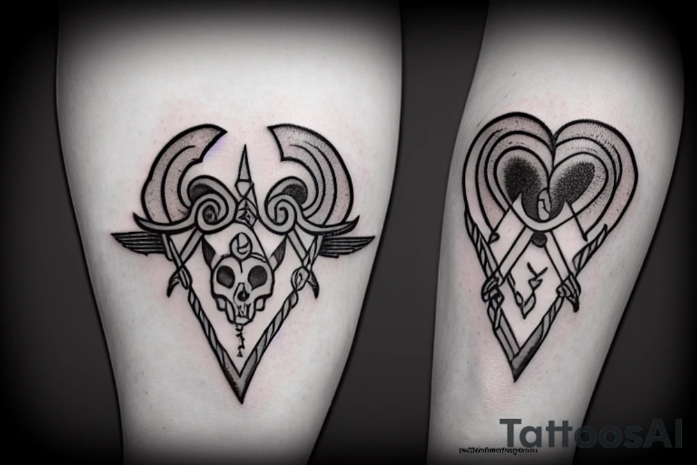 ram skull with heart and arrows tattoo idea