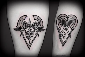 ram skull with heart and arrows tattoo idea