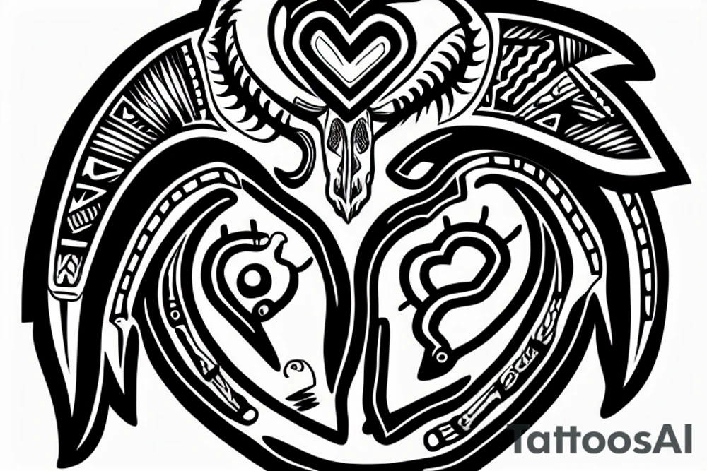 ram skull with heart and arrows tattoo idea