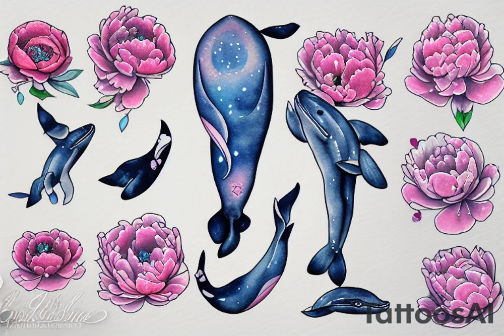 whale peony space love tattoo idea