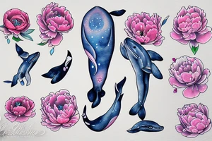whale peony space love tattoo idea