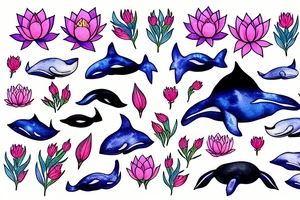 whale lotus cosmos flowers tattoo idea