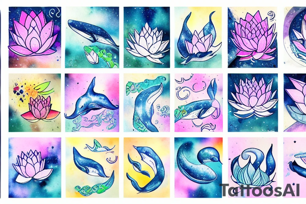 whale lotus cosmos flowers tattoo idea