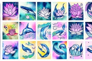 whale lotus cosmos flowers tattoo idea