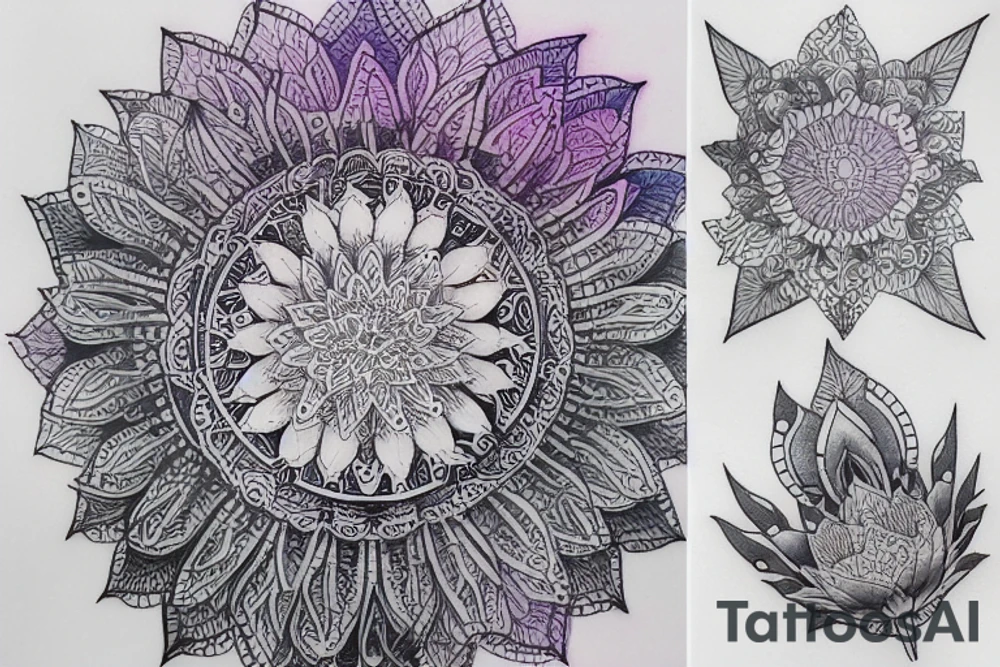 whale lotus cosmos flowers herbs mandala tattoo idea