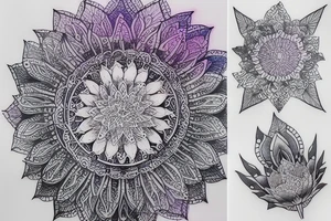 whale lotus cosmos flowers herbs mandala tattoo idea
