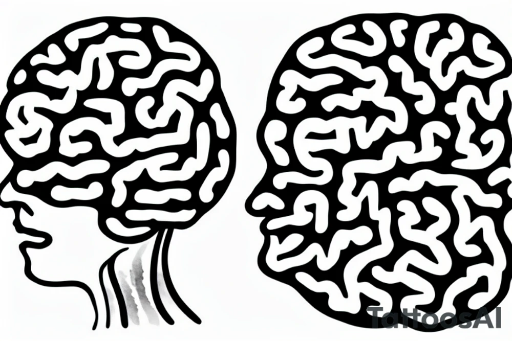 brain sliced in 2 parts, one with geometric shapes and other filled with watercolor tattoo idea