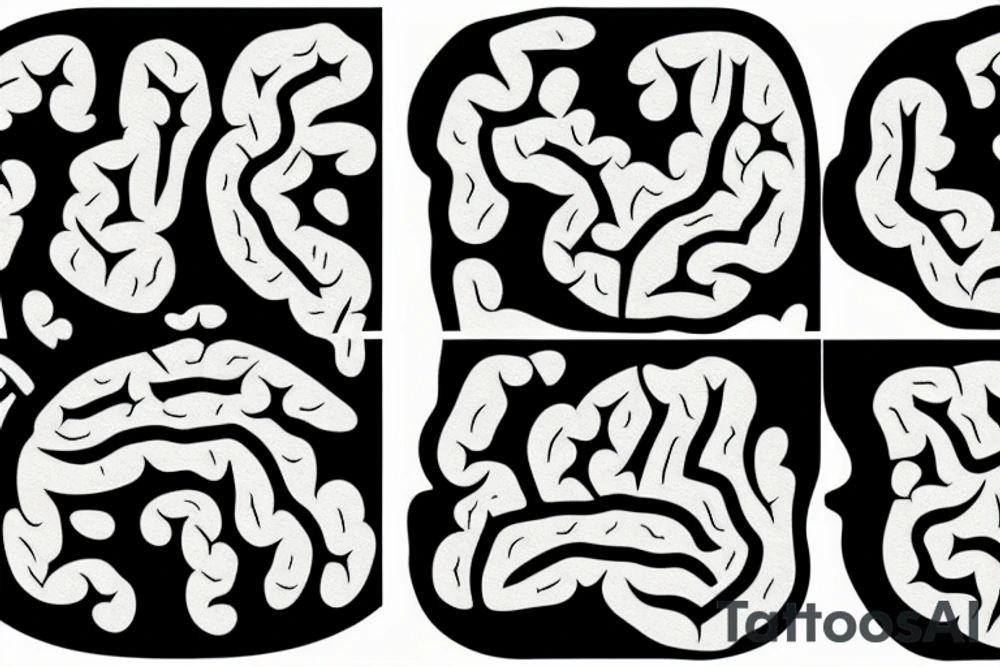 brain sliced in 2 parts, one with geometric shapes and other filled with watercolor tattoo idea