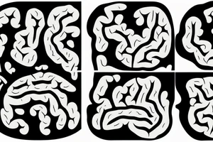 brain sliced in 2 parts, one with geometric shapes and other filled with watercolor tattoo idea
